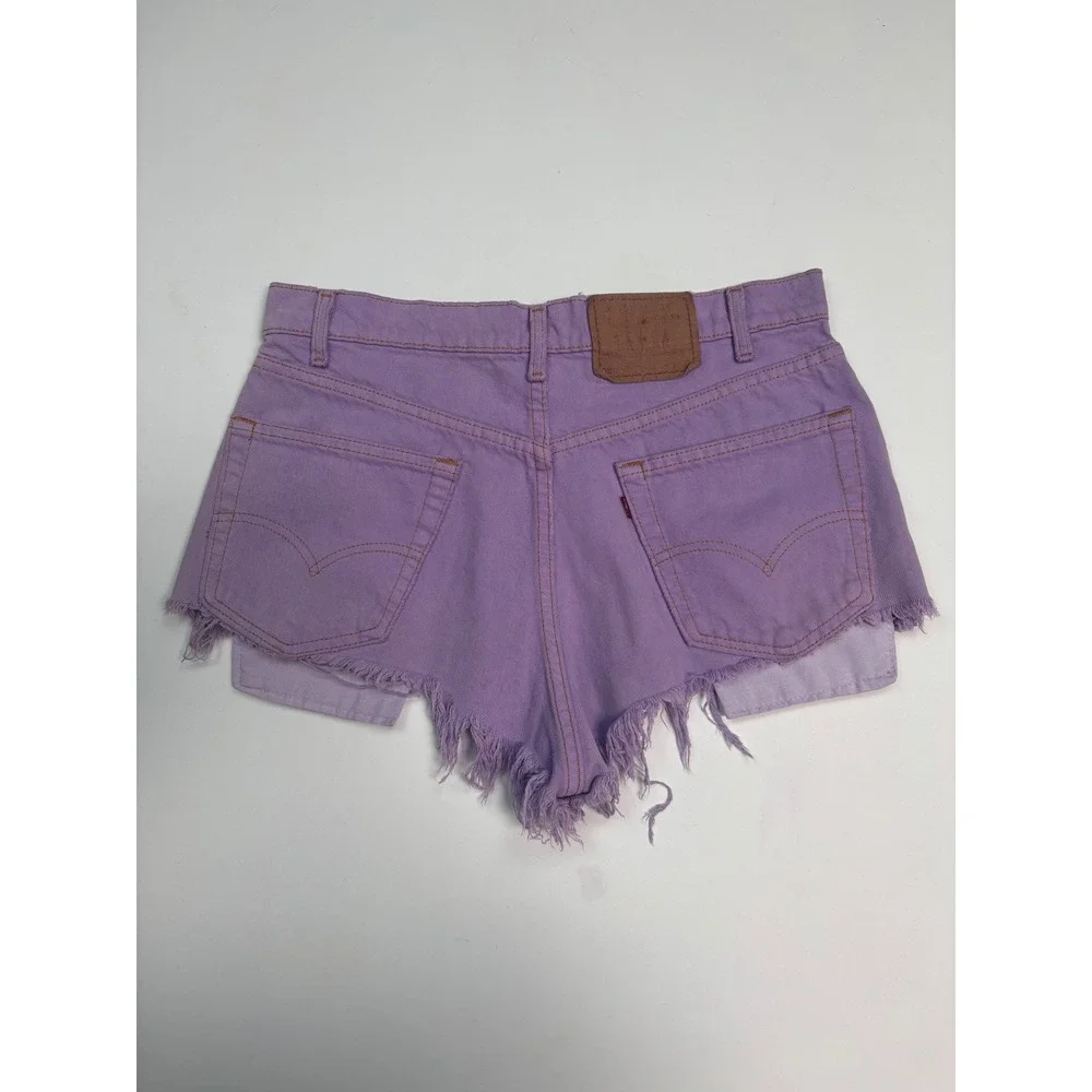 Vintage Levis 550 Purple Denim Cut Off Shorts High Waisted Distressed W34